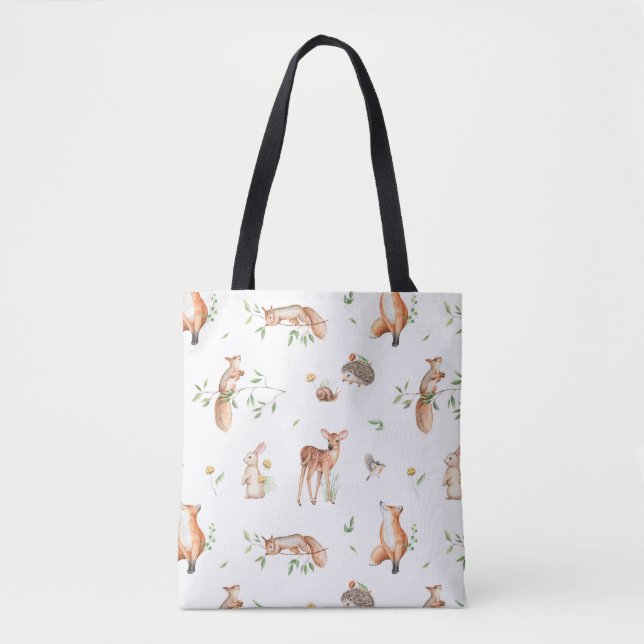Bolsa Tote Padrão de Amigos de Animais da Floresta Cura (Frente)