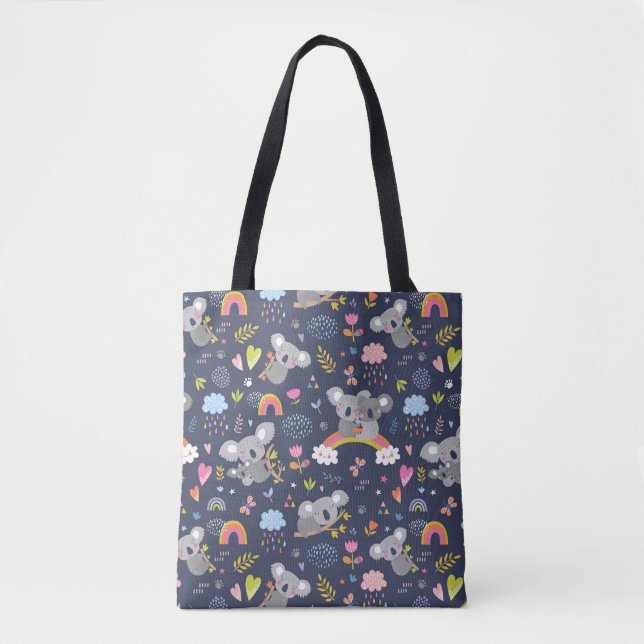 Bolsa Tote Padrão de Amor do Koala Rainbow (Frente)