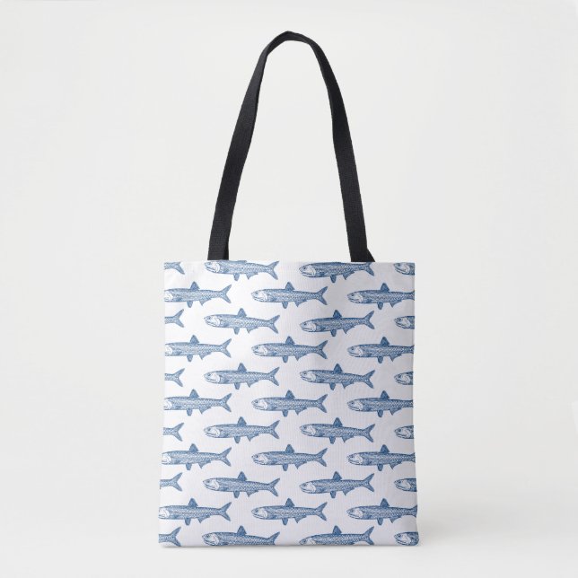 Bolsa Tote Padrão de Anchovy - Azul Shibori em Branco (Frente)