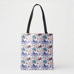Bolsa Tote Padrão de animais aquáticos   vida submarina do oc