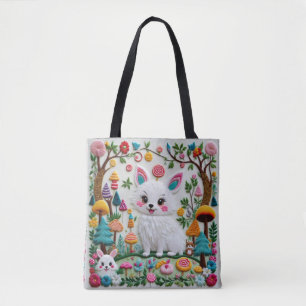 Bolsa Tote Padrão de Animais de Embroiderme Kawaii altamente