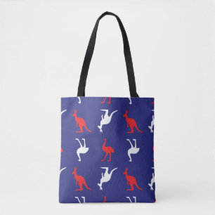 Bolsa Tote Padrão de animal canguru e ema em azul