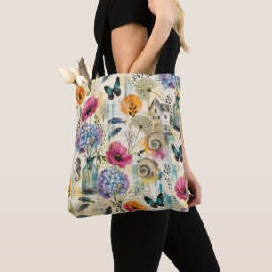 Bolsa Tote Padrão de aquarela botânica costeira colorida