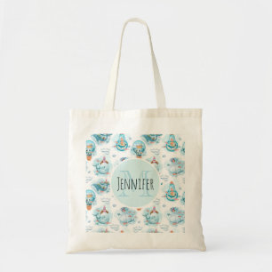 Bolsa Tote Padrão de Aquarela das Baleias Náuticas Cóticas
