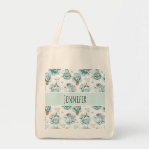 Bolsa Tote Padrão de Aquarela das Baleias Náuticas Cóticas