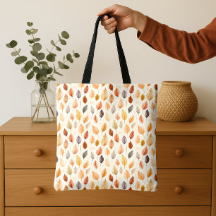 Bolsa Tote Padrão de Aquarela de Folhas de Outono Laranja Dou