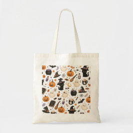 Bolsa Tote Padrão de aquarela de Halloween fofo com gatos pre