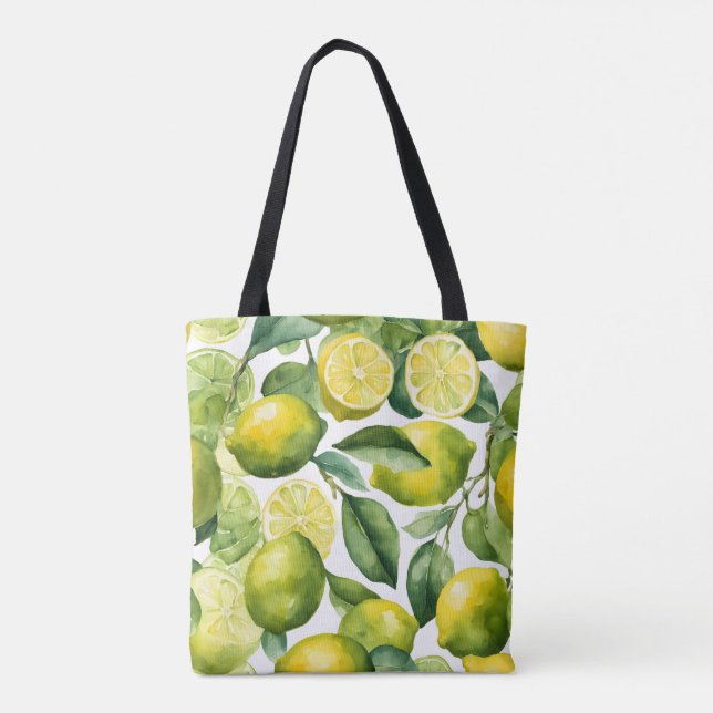 Bolsa Tote Padrão de aquarela de limões Design (Verso)