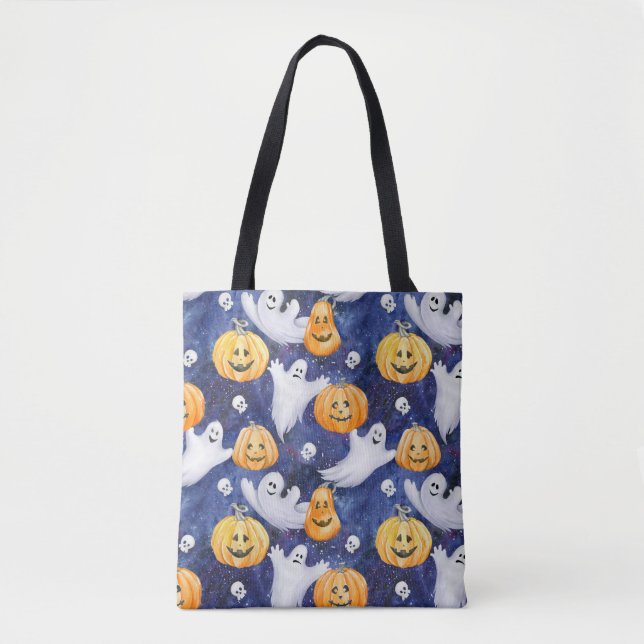 Bolsa Tote Padrão de Aquarela do Halloween (Frente)