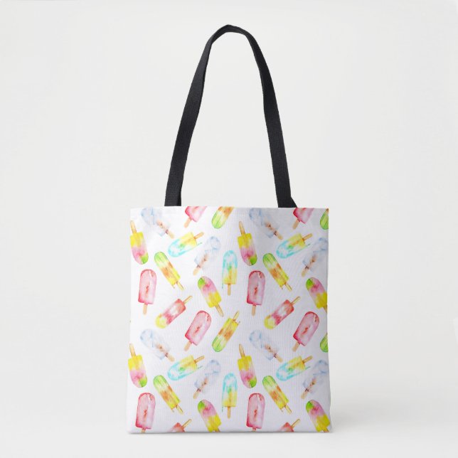 Bolsa Tote Padrão de aquarela do sorvete. Olá, verão! (Frente)