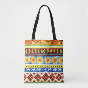 Bolsa Tote Padrão de Aquarela Étnica Pintada à Mão