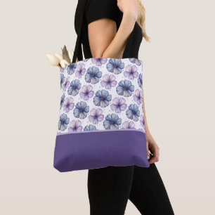 Bolsa Tote Padrão de aquarela floral Lavanda e Azul