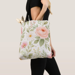 Bolsa Tote Padrão de Aquarela Floral Suave