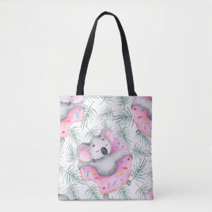 Bolsa Tote Padrão de aquarela pintada à mão com koala trop