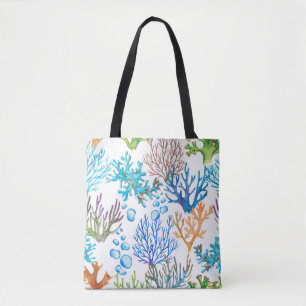 Bolsa Tote Padrão de aquarelas desenhado à mão com corais.