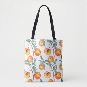 Bolsa Tote Padrão de aquarelas sem costura com pêssegos em