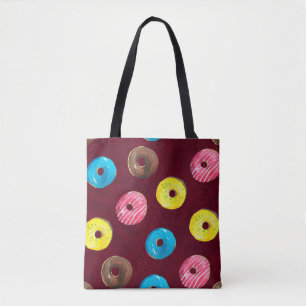 Bolsa Tote Padrão de aquarelas sem costura com rosquinhas em