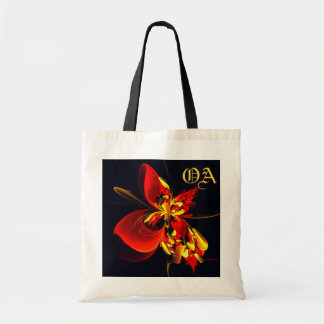 Bolsa Tote Padrão de Arte Abstrata Floral Amarelo Vermelho Mo