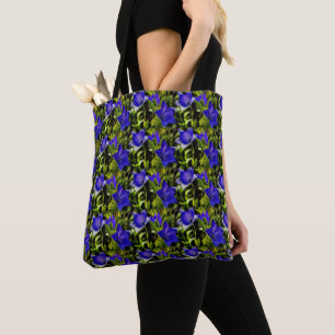 Bolsa Tote Padrão de arte natural das flores azuis