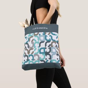 Bolsa Tote Padrão de Arte Retro Cinza Marrom Azul Teal Person
