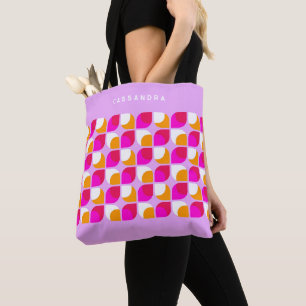 Bolsa Tote Padrão de Arte Retro Laranja Rosa de Verão Brilho 