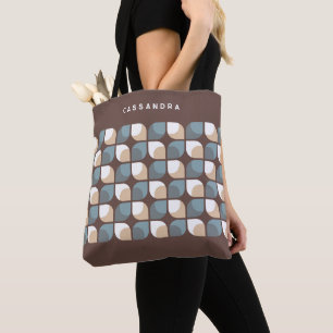 Bolsa Tote Padrão de Arte Retro Marrom Bege Cinza Azul Person