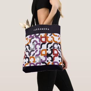 Bolsa Tote Padrão de Arte Retro Personalizado Roxo Laranja Pr