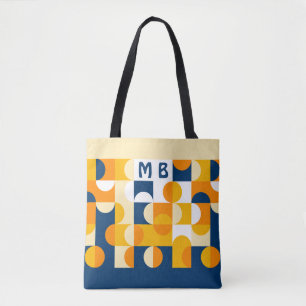 Bolsa Tote Padrão de Arte Retroativa Amarelo Solarinho Azul E