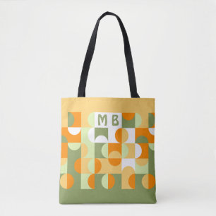 Bolsa Tote Padrão de Arte Retroativa Laranja Verde Brilhante 