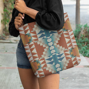 Bolsa Tote Padrão de Arte Tribal Terracota Vermelha Marrom Az