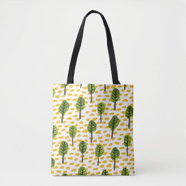 Bolsa Tote Padrão de Árvore Preta Verde Ingênuo (Frente)
