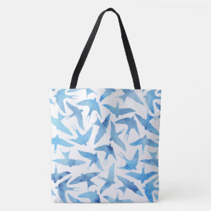 Bolsa Tote Padrão de Aves de Cana Azul