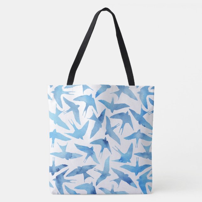 Bolsa Tote Padrão de Aves de Cana Azul (Frente)