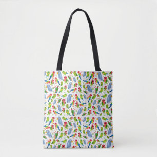 Bolsa Tote Padrão de Aves Vintage, Padrão de periquito colori