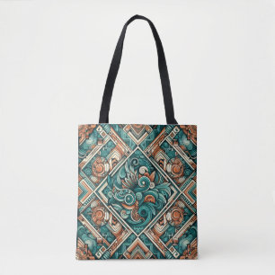 Bolsa Tote Padrão de Azul-Celeste e Terracota Inspirado nos A