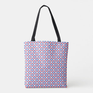 Bolsa Tote Padrão de Azulejo branco vermelho e azul