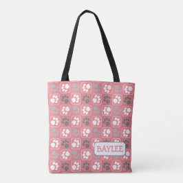 Bolsa Tote Padrão de Azulejo de Impressão de Pata rosa com No