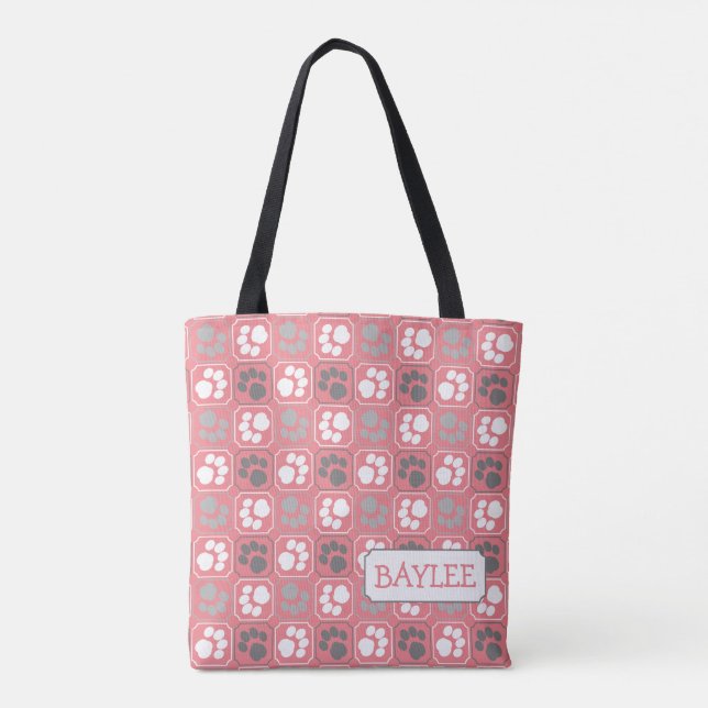Bolsa Tote Padrão de Azulejo de Impressão de Pata rosa com No (Verso)