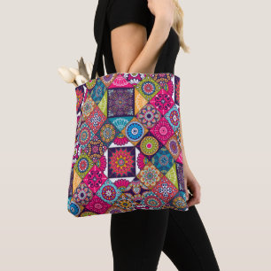 Bolsa Tote Padrão de azulejos étnicos coloridos