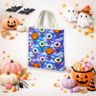 Bolsa Tote Padrão de Balão de Halloween Azul Truque ou Tratam