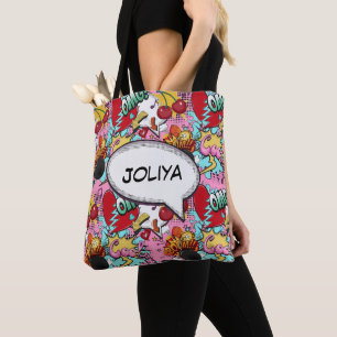 Bolsa Tote Padrão de banda desenhada rosa