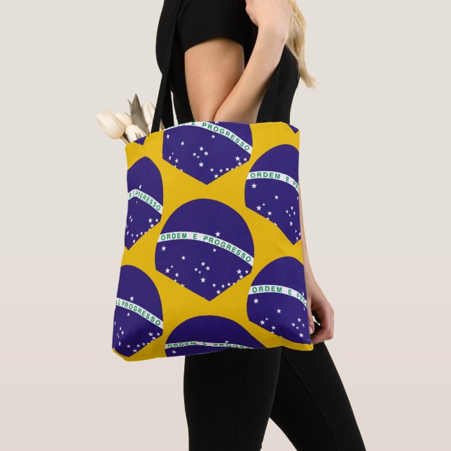 Bolsa Tote Padrão de bandeira do Brasil (Close Up)