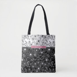 Bolsa Tote Padrão de Bloqueio de Cor Floral Branco Preto com