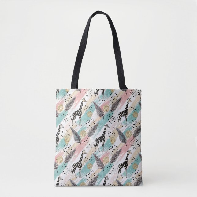Bolsa Tote Padrão de Bolinhas de Girafa Whimsical - Pastel (Frente)