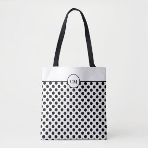 Bolsa Tote Padrão de Bolinhas preto e branco do monograma