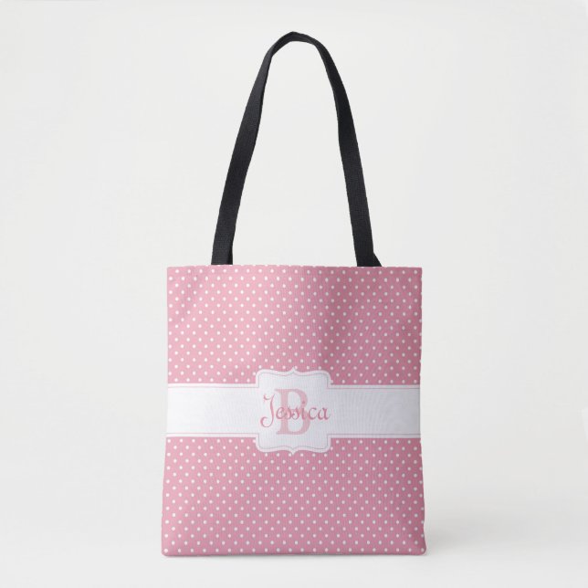 Bolsa Tote Padrão de Bolinhas Rosa Personalizado (Frente)