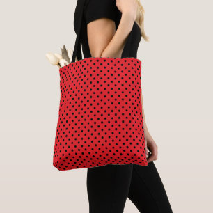 Bolsa Tote Padrão de Bolinhas Vermelha e Preta