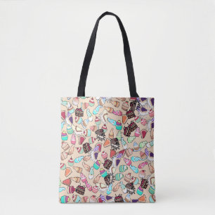Bolsa Tote Padrão de bolo de rabisco sem costura. Desenho ma