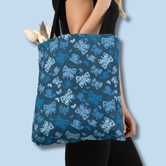 Bolsa Tote Padrão de borboleta azul (Blue butterfly pattern tote bag)
