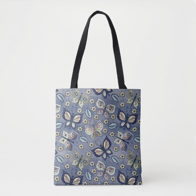 Bolsa Tote Padrão De Borboleta Azul Whimsical Sem Olho (Frente)